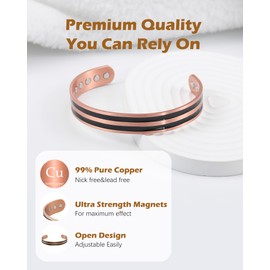 Jeracol Copper Magnetic Bracelet for Men and Women,99% Pure Copper Bracelet for Men-Adjustable Cuff with Gift Box(Copper Double Line)