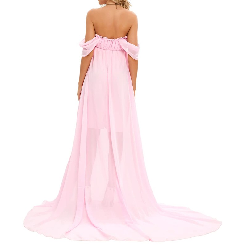 ZIUMUDY Maternity Off Shoulder Chiffon Dress Maxi Gown for Photoshoot