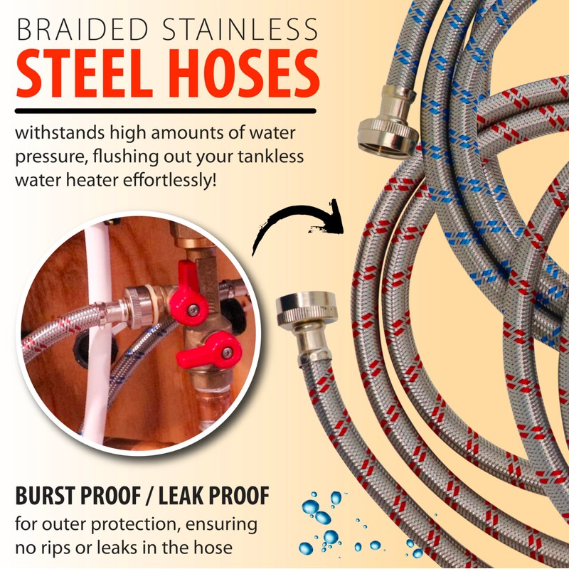 DrainX Tankless Water Heater Flushing Kit with Eco-safe Liquid Descaler