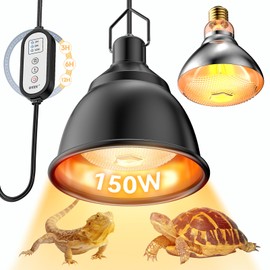 Reptile Light Fixture,7inch Deep Dome Reptile Light Fixture with 3/6/12 Timer,Infrared Reptile Heat Lamp Max 150W Blub, for Turtle Bearded Dragon Lizards Snake, 1PCS 150W Bulb Included