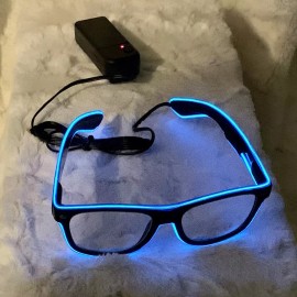 El Wire Light Up Glasses Blue Neon Black Frame LED Wire Battery Operated New Years Party