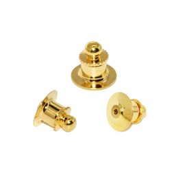 Badge Backing Tie Tack Lapel Pin Catch Clasp Deluxe Round Clutch Set of 3 (Gold)