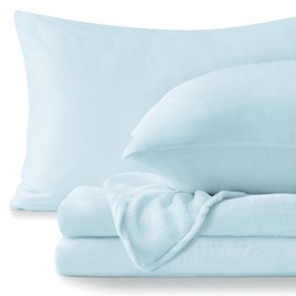 BEDELITE Flannel Sheets Twin Size Blue - Super Soft Fleece Sheets Set Fluffy Extra Plush, 3 Piece(Include Fitted Sheet, Flat Sheet, 1 Pillowcase)