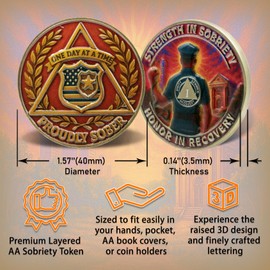 Police AA Sobriety Coin Strength in Sobriety Recovery Token Alcoholics Anonymous AA Coins and Medallions Sober Chip One Day at a Time Sobriety Gifts (Police Sober Coin, 1 Year)