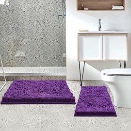 BOANKODU Bathroom Rugs Sets 2 Piece, Ultra Soft Absorbent Bath mat Chenille Bathroom Rug, Antiskid Bath mats Washable Toilet mat (20x32 inch + 16x24 inch) Purple