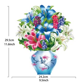 Lily Paper Flower Bouquets 3D Greeting Cards Gifts Women Wife Birthday Anniversary Get Well Cards with Note Card & Envelopecolor: Blue, CARD SIZE: 29*24.2cm
