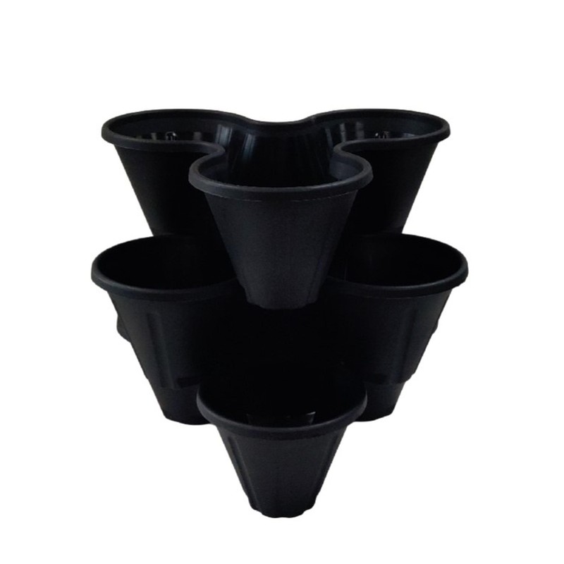 Shop4allsorts Set Of 3 Black Strawberry Trio Planters Stackable Plastic