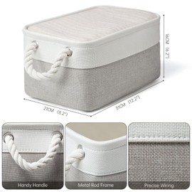 Small Storage Baskets With Handles, Fabric Canvas Material Storage Box for Home Office Products Organize, Small Storage Box Fit Cat Dog Toy, Gift Basket, 31 X 21 X 16 cm (White & Light Grey-1pcs)