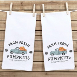 Unbranded Fall Tea Towels, Set of 2, Blue Truck, Kitchen or Bathroom, Autumn Home Decor