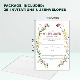 Boho Wildflower Baby Shower Invitation, Fall Wreath Fill-In Invites For Boys & Girls, 25 Invitation Cards With Envelopes, Gender Reveal, Pregnancy Announcement Party Favor And Supply-BSINVITE-07