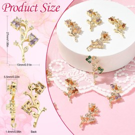 KitBeads 10pcs 5 Colors Cubic Zirconia Rose Charms Floral Micro Pave Connector Charms Light Gold Plated Flower Branch Charms for Jewelry Making Bulk