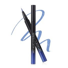 Metallic Shimmer Liquid Eyeliner Pen, Blue Glitter Waterproof Eyeliner, Long-Lasting Sparkling Eyeliner Colourful, Quick-Drying Eyeliner Ultra Fine Nib, Highly Pigmented Smudge-proof Eye Make-Up 09#