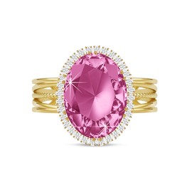 Linawe Gold Rings for Women, Pink Birthstone Adjustable Rings, Chunky Fake Imitation Diamond Gemstone Rings, Crystal CZ Statement Cocktail Ring, Cubic Zirconia Costume Rings