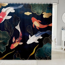 jejeloiu Koi Fish Shower Curtain 72"x72" Japanese Style Bath Curtain for Boys Girls Teens Ocean Marine Bathroom Shower Curtain Set Waterproof Japanese Ukiyoe Kids Bathroom Accessories