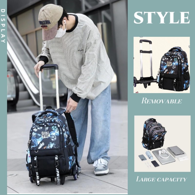 VIDOSCLA Graffiti Rolling Backpack Kids Schoolbag with Wheels Trolly BookBag