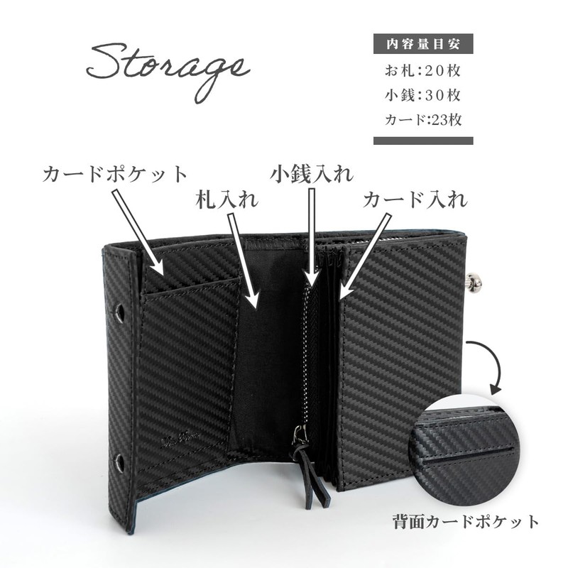 Dom Teporna Men's Bifold Wallet, Large Capacity, Compact, Carbon Leather,