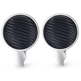 HONEY BEAR Men's Wedding Nylon Striped Line Pattern Fabric Cufflinks Cuff Links Round Reusable, Copper, No Gemstone