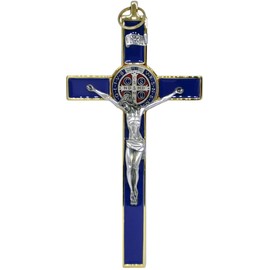 10.004.21 Blue Cross Gold Blue San Benedict 20cm Enamel with Box Gift Saint Benedict Amazing Pregnancy Church