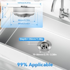 3 in 1 Kitchen Sink Drain Strainer, JOMST Sink Stopper 10,000 Pop-Up Tested Stainless Steel Sink Plug, Fast Drain Deodorizer Anti-Clog, Strainer for Kitchen Standard 3-1/2 Inch Sink Drain Strainer