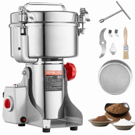 VEVOR 2000g Electric Grain Mill Grinder, High Speed 3400W Commercial Spice Grinders, Stainless Steel Pulverizer Powder Machine, for Dry Grains Spices Cereals Coffee Corn Pepper, Swing Type