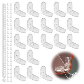 Pack of 20 L-angle connectors, mounting bracket, right angle, mounting angle, 90 degrees, support shelf, right angle bracket for furniture, acrylic, transparent