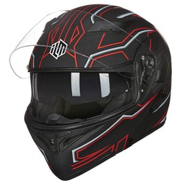 ILM Motorcycle Dual Visor Flip up Modular Full Face Helmet DOT 6 Colors Model 902 (XL, Black RED)
