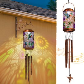 40” Hummingbird Solar Wind Chimes for Outside, Solar Lanterns Outdoor Decorative Metal Hanging Lights Waterproof for Garden, Porch, Backyard, Gifts Mom Grandma, (1Pack)