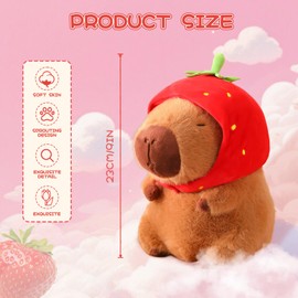Meleager Capybara Cuddly Toy, Capybara Plush Toy for Children, Capybara with Strawberry Hat, Stuffed Toy Capybara Gift, Capybara Plush for Girls Boys (23 cm)