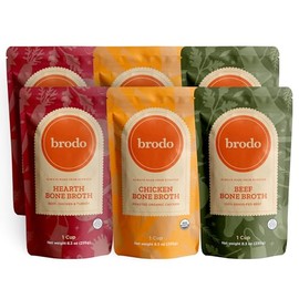 Brodo Collagen Rich Bone Broth Favorites Variety Pack, Chicken Bone Broth, Beef Bone Broth, Hearth Bone Broth, Collagen Protein, Collagen, Not From Concentrate, No Preservatives, 8 oz (Pack of 6)