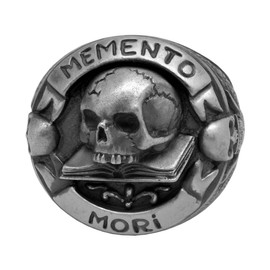 Masonic Skull over Book Memento Mori Mens Biker Ring, Sterling Silver 925 Custom Made