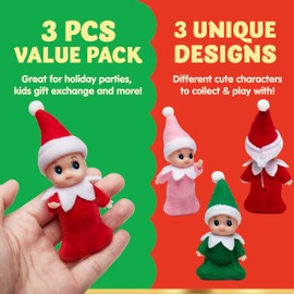 JOYIN Christmas 3PCS Tiny Elf Doll Christmas with 1 red,1 Green and 1 Pink elf Doll,Holiday Decoration Accessories Tiny Gift for Girls Boys Kids Adults