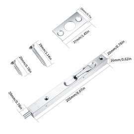 Pack of 2 Door Bolt Stainless Steel Concealed Door Bolt Brushed Latch Lock Door Lock for Composite Wood Doors
