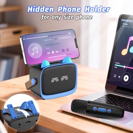 Mini Karaoke Machine Toys Gifts,Kids Portable MP3 Player with 2 Wireless Microphone and LED,Christmas Birthday Gifts for Girls Boys 3 4 5 6 7 8+ Year Old (Blue)