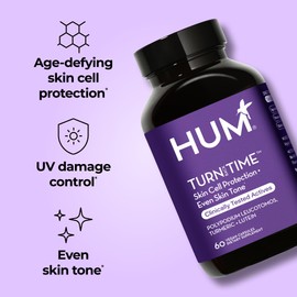 HUM Turn Back Time Turmeric Supplement for Youthful Looking Skin Support with Green Tea Extract, Lutein & Polyphenols, Skin Care Aging & Collagen Support Capsules for Even Tone, 60 Vegan Capsules