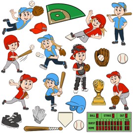 McEtt Baseball Sticker Sheets - Cute Baseball Stickers for Kids Little League Tball Players - 5 Sheet Pack (105 Pieces) - Game Goodie Bags, Team Party Favors