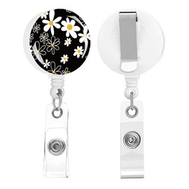 TPOAEL 2 Pack Retractable Badge Holders Cute Badge Reel Badge Clip ID Card Holders for Student Office Worker Doctor Nurse Teacher (Cute Daisy)