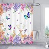 Jipusai Spring Lavender Flowers and Butterfly Shower Curtain Sets for