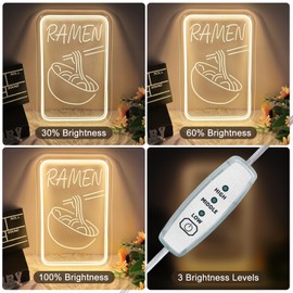 Ramen Neon Sign Noodle Led Neon Lights for Wall Decor Neon Ramen Light up Sign Powered by USB Multi colored Neon Lights for Restaurant Ramen Shop Window