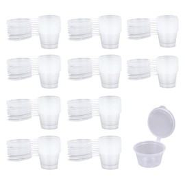 Jsleid Pack of 100 Transparent Mini Plastic Cups Set, Small Cans, Sauce Cups with Lid, Slime Storage Container, for Storing a Variety of Dips and Spices