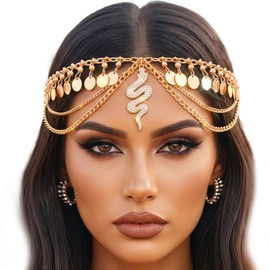 JEAIRTS Snake Egyptian Head Chain Gold Cleopatra Headpiece for Women