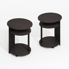 Furinno Jaya Simple Design Oval End Table, Side Table, Black Walnut, Set of 2