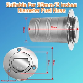 Boltigen 2"(50mm) Boat Gas/Fuel Deck Fill/Filler with Keyless Cap，2inch Stainless Steel Deck Filler Marine Hardware for Boat, Yacht, Caravan, Mirror- Polished Head