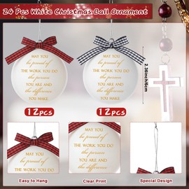 Syhood 24 Pcs Employee White Christmas Balls Ornaments May You Be Proud of The Work You Do Hanging Ornaments Staff Appreciation Gift for Coworkers Staff Nurse Teacher