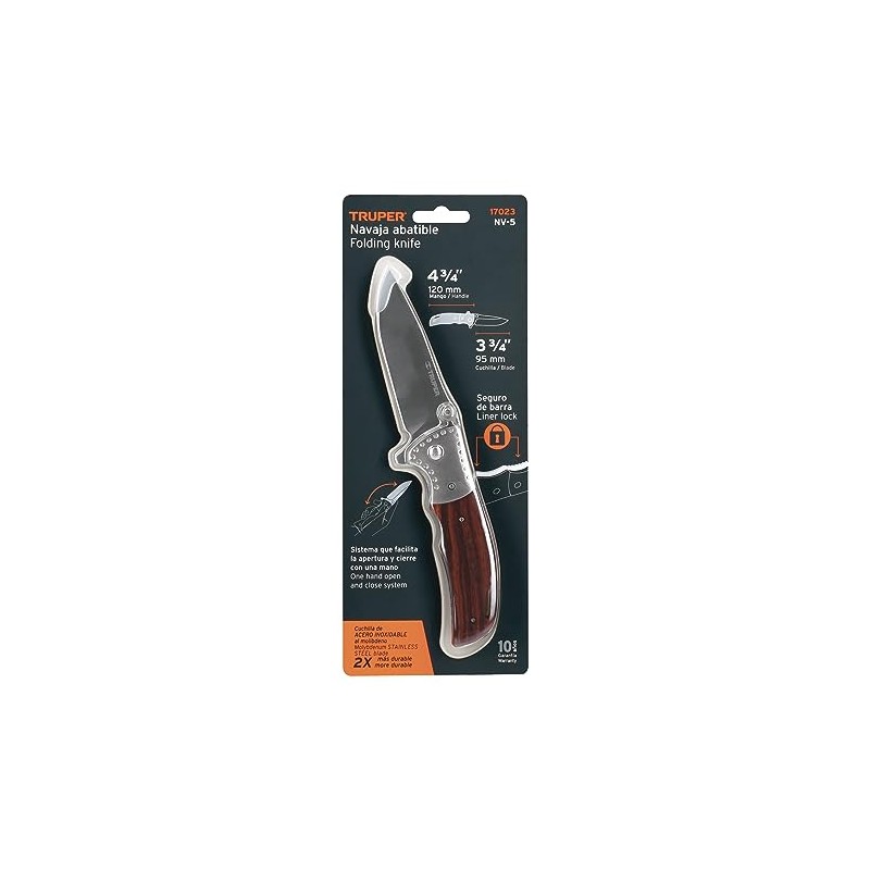 Truper NV-5, Navaja abatible, mango de madera, 4-3/4"