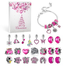 MJARTORIA Advent Calendar Jewellery for Girls 2024 Christmas Calendar Teenagers 24 Surprises Surprise Package with Bracelet Chain Charms Jewellery Make Your Own Set Pendant (Pink)