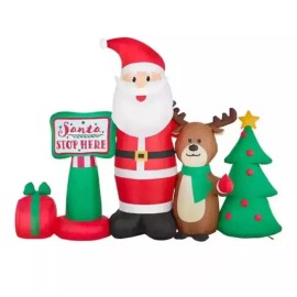 HOME ACCENTS 6.5 FT LED SANTA REINDEER CHRISTMAS TREE SCENE AIRBLOWN INFLATABLE