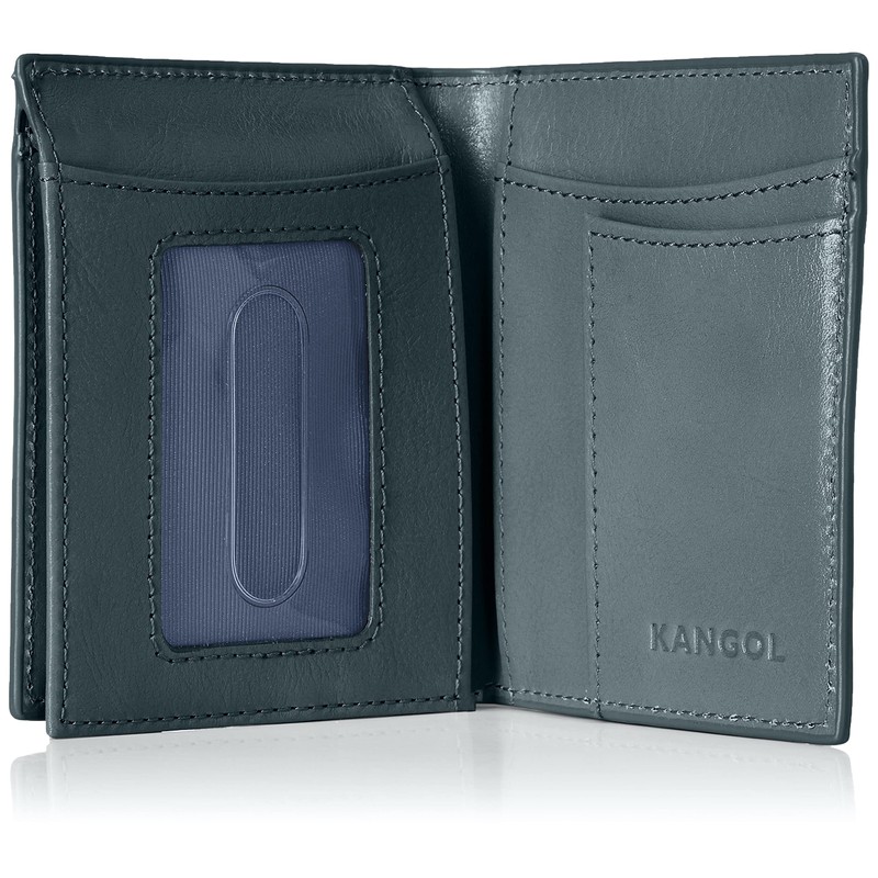 Kangol Bifold Wallet, Metal Logo, Luxury Square Grain Cow Leather,