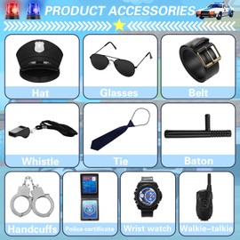 Raveparty Police Costume Kids, Children Police Costume with Policeman Costume Hat Walkie-Talkie Whistle Handcuffs Sunglasses Baton for Boys Girls Cosplay Birthday Police Theme Party (Girl, M)
