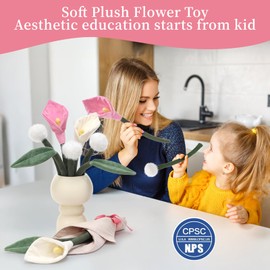 MorisMos 10pcs Plush Calla Lily Artificial Flowers Bouquet,Pink /White Fake Flower Toys for Kid Adult Wedding Valentine’s Birthday Mother's Day Gift, Detachable Stuffed Faux Flores for Vase Home Decor