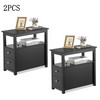 SEGAWE 2PCS End Table w/ 2 Drawer Shelf Narrow Bedroom